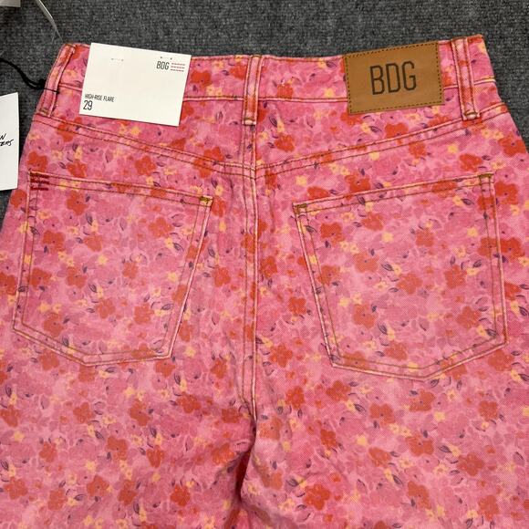 BDG Urban Outfitters Jeans Womens 29 Pink Rose High Rise Flare Floral Pants NWT - Picture 4 of 11